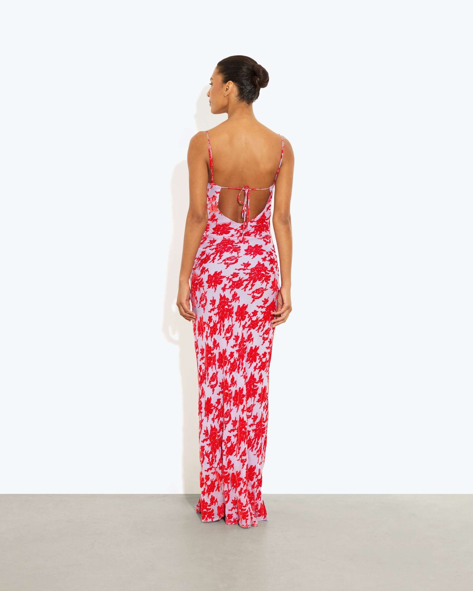 Silk Devore Floral Cowl Neck Athena Dress in Red | Rat & Boa