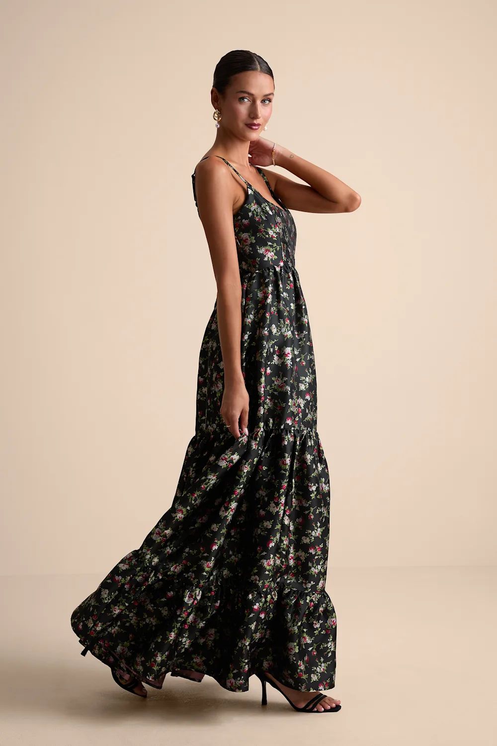 Corset Tier Floral Black Dress | Lulus