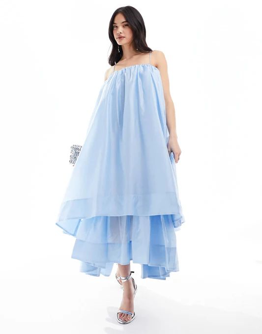 Bandeau Volume Layered Maxi Dress In Blue | & Other Stories