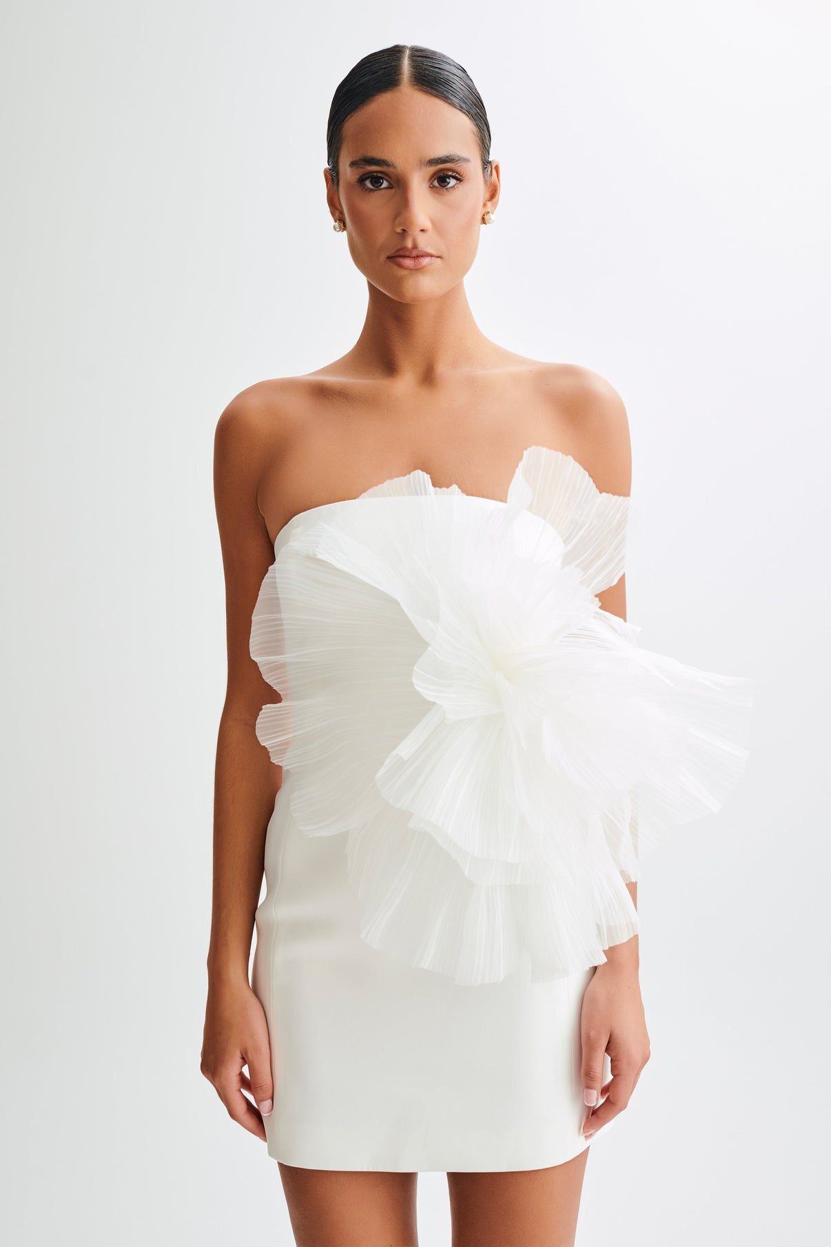 Strapless Bridal Mini with Oversized Flower | MESHKI