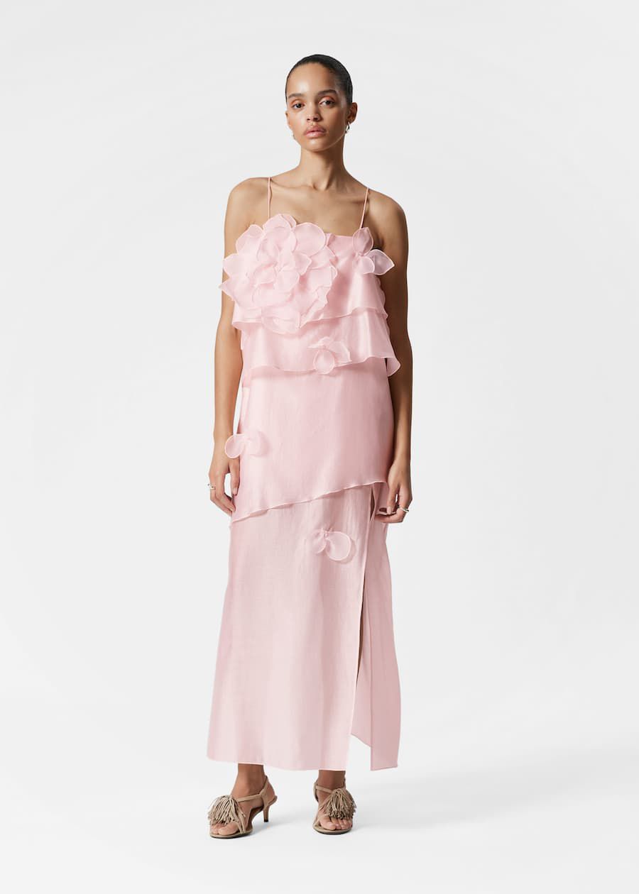 Baby Pink Floral Appliqué Chiffon Layered Dress Baby Pink Floral Appliqué Chiffon Layered Dress