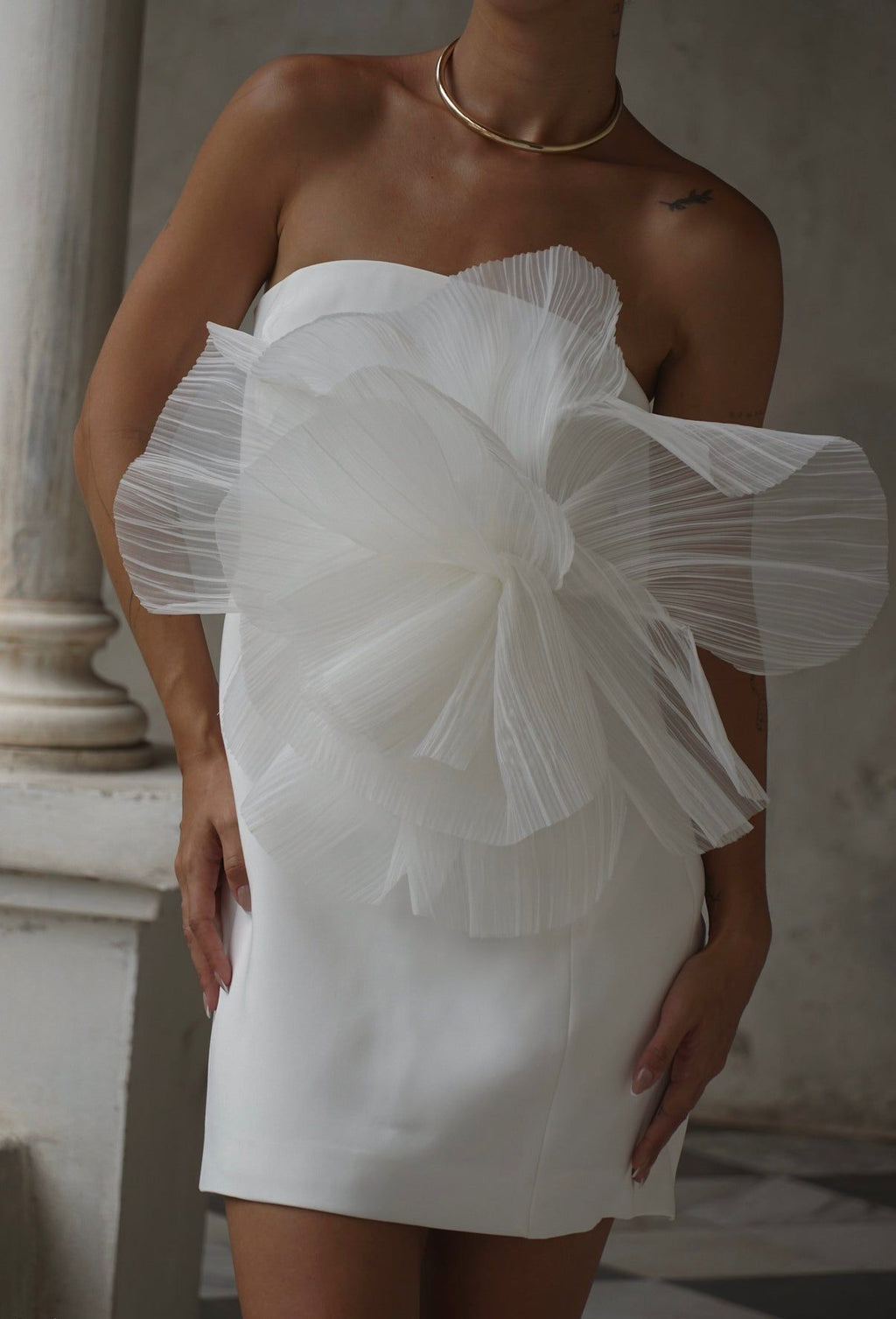 Strapless Bridal Mini with Oversized Flower | MESHKI