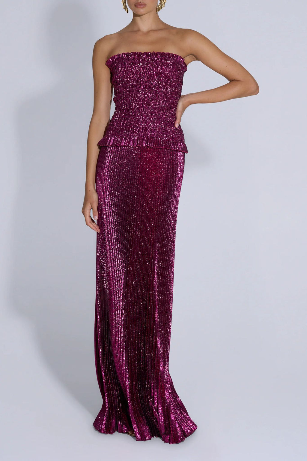 Maya Shirred Gown | Sangria Glitter | L'IDÉE