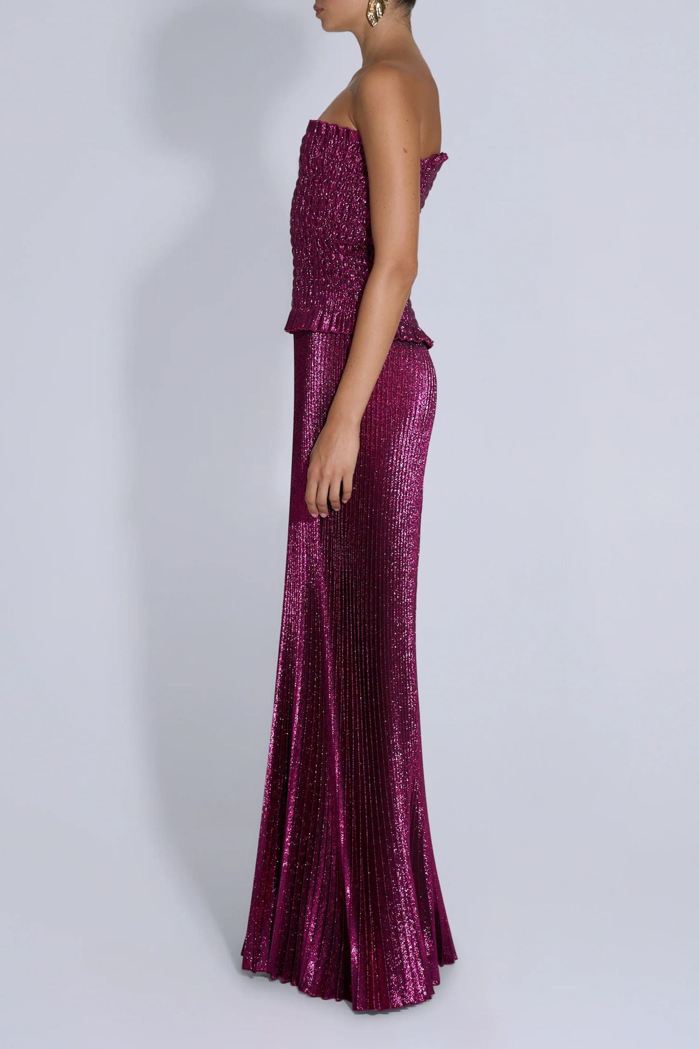 Maya Shirred Gown | Sangria Glitter | L'IDÉE