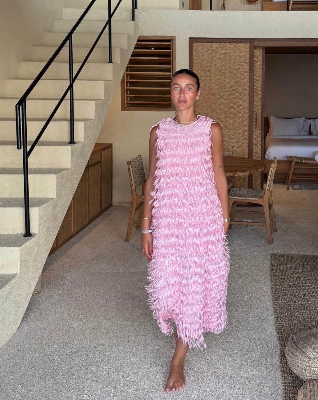 Midi Fringe Dress | Baby Pink | Zara