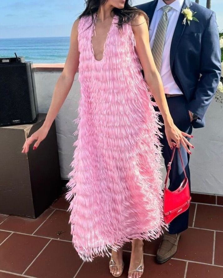 Midi Fringe Dress | Baby Pink | Zara