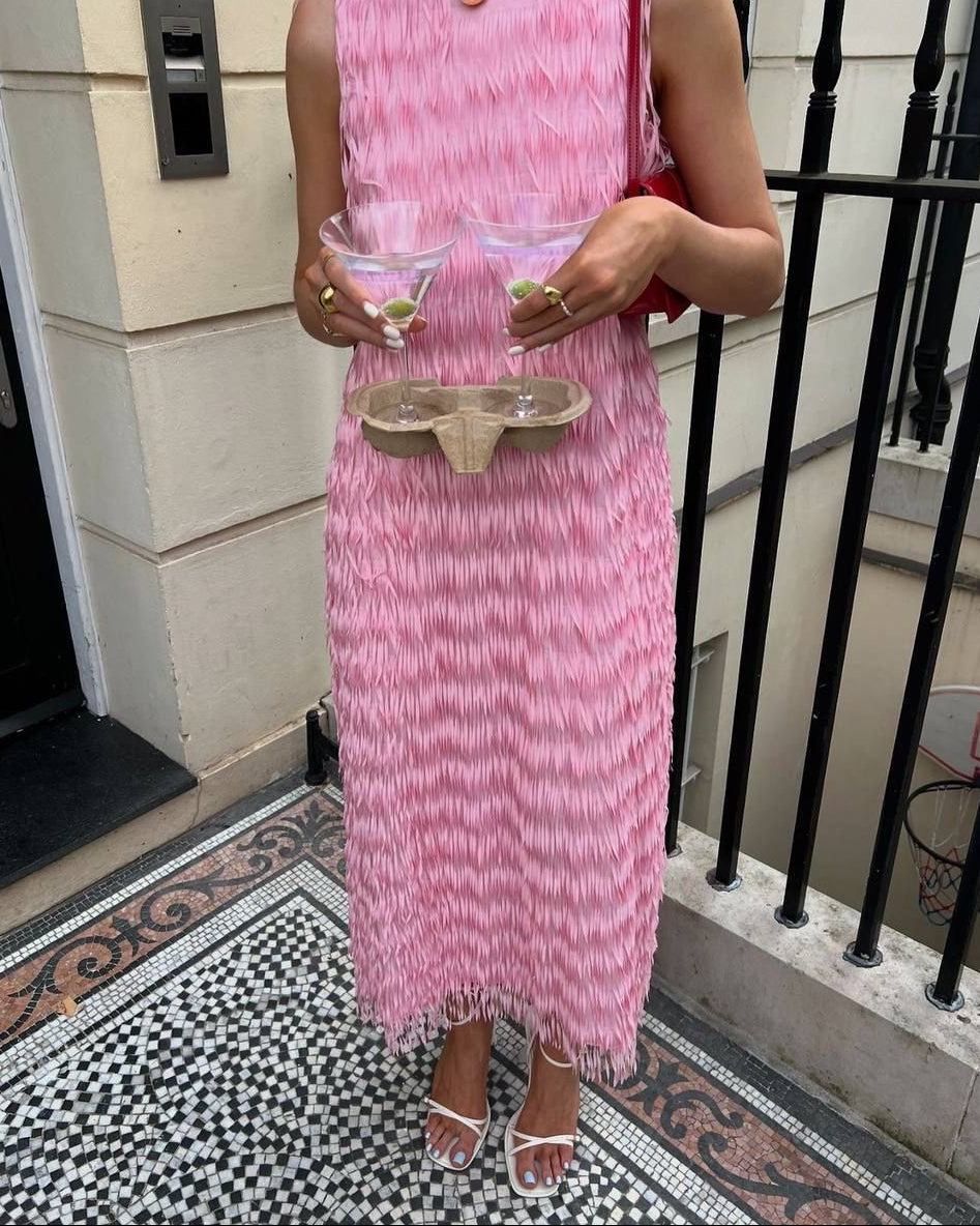 Midi Fringe Dress | Baby Pink | Zara