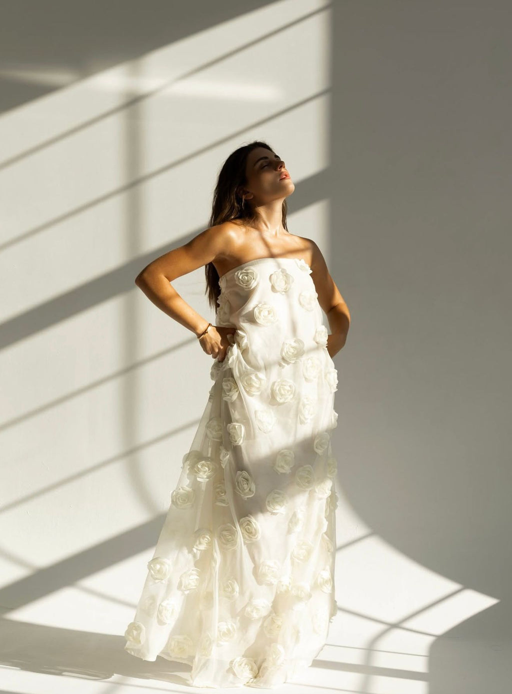 Flower Appliqué Bandeau Maxi Dress | Butter Yellow | NA-KD