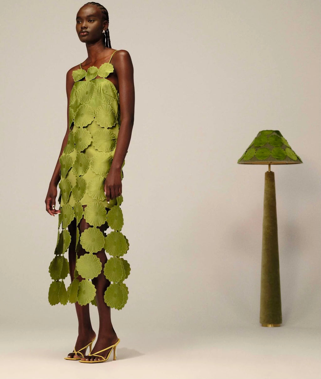 Green Cutwork Floral Midi Dress | Arrange