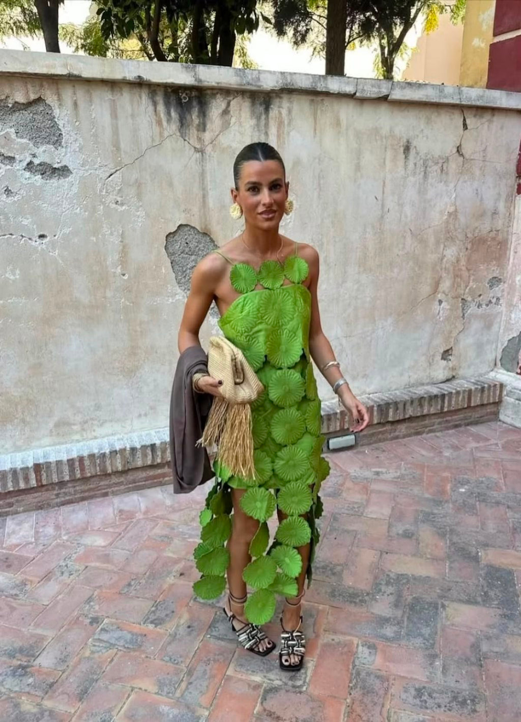 Green Cutwork Floral Midi Dress | Arrange