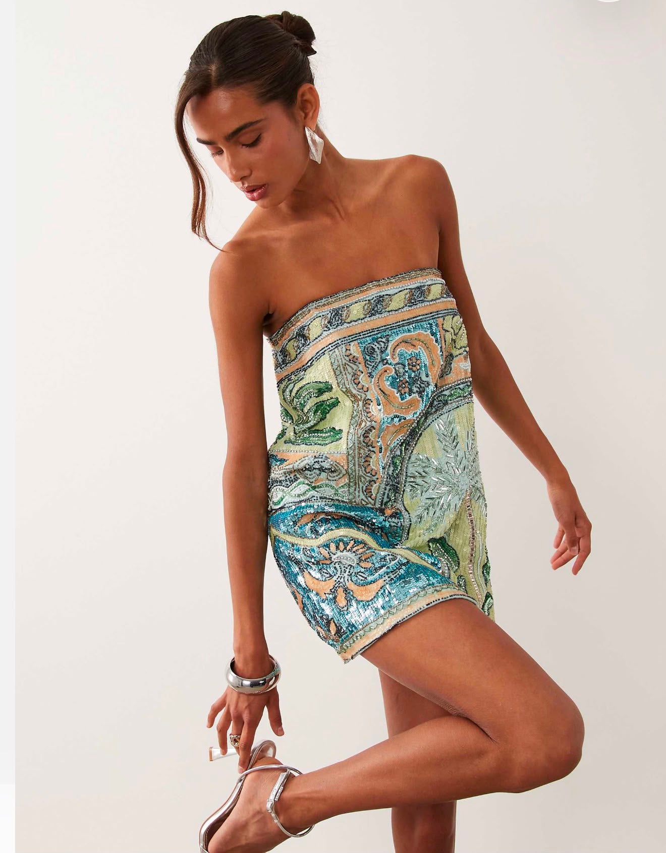 Turquoise Embellished Palm Tree Mini Dress | Asos Design