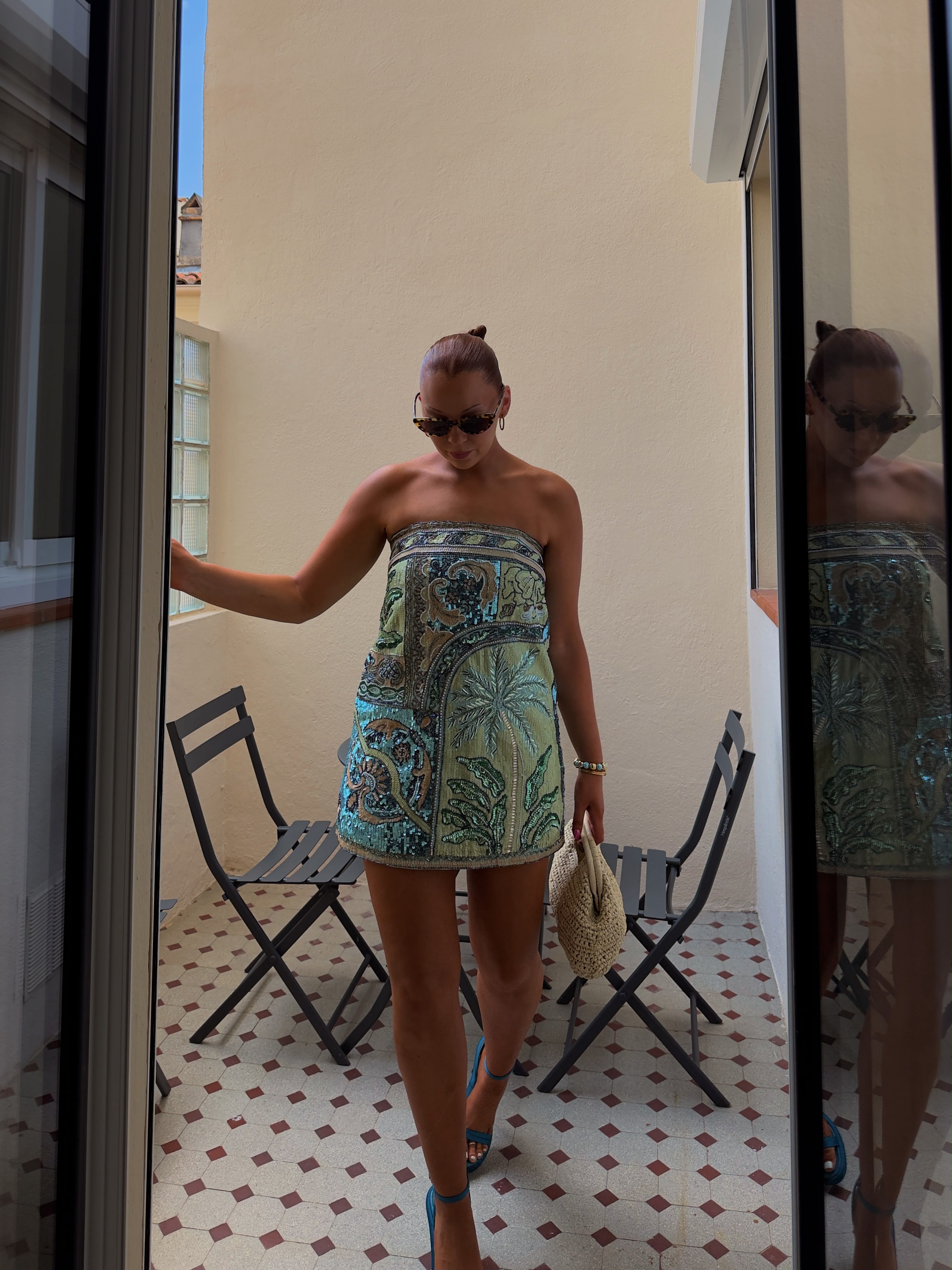Turquoise Embellished Palm Tree Mini Dress | Asos Design