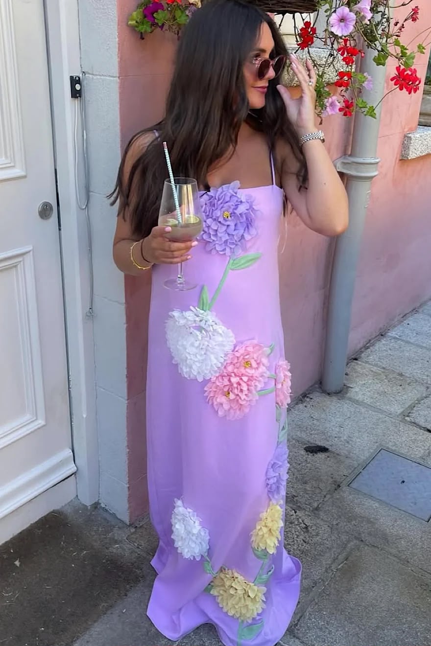 Purple Buttercup Embroidered Maxi Dress | Elliatt