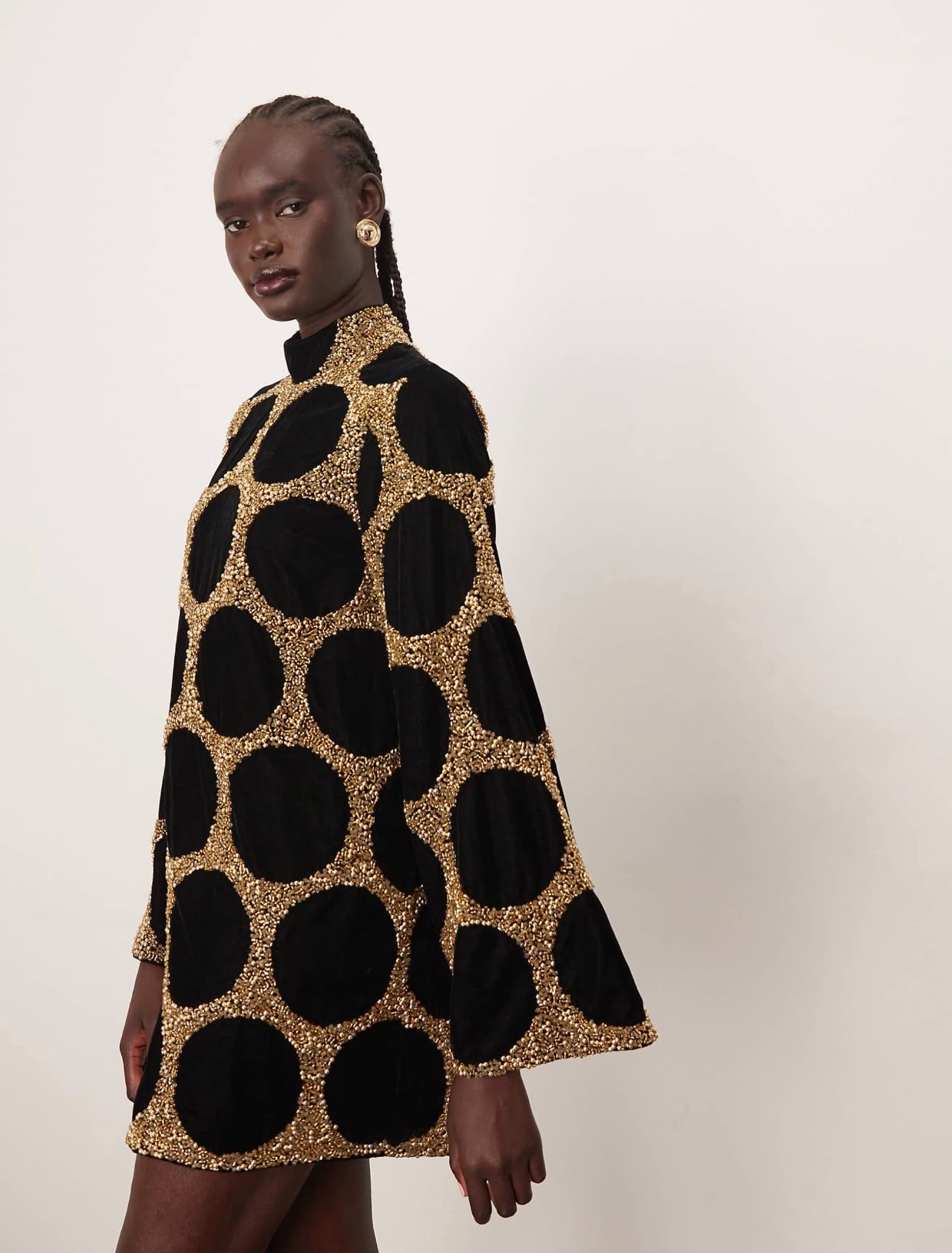 Arrange Embellished Spot Long Sleeve Mini Dress In Gold | Asos