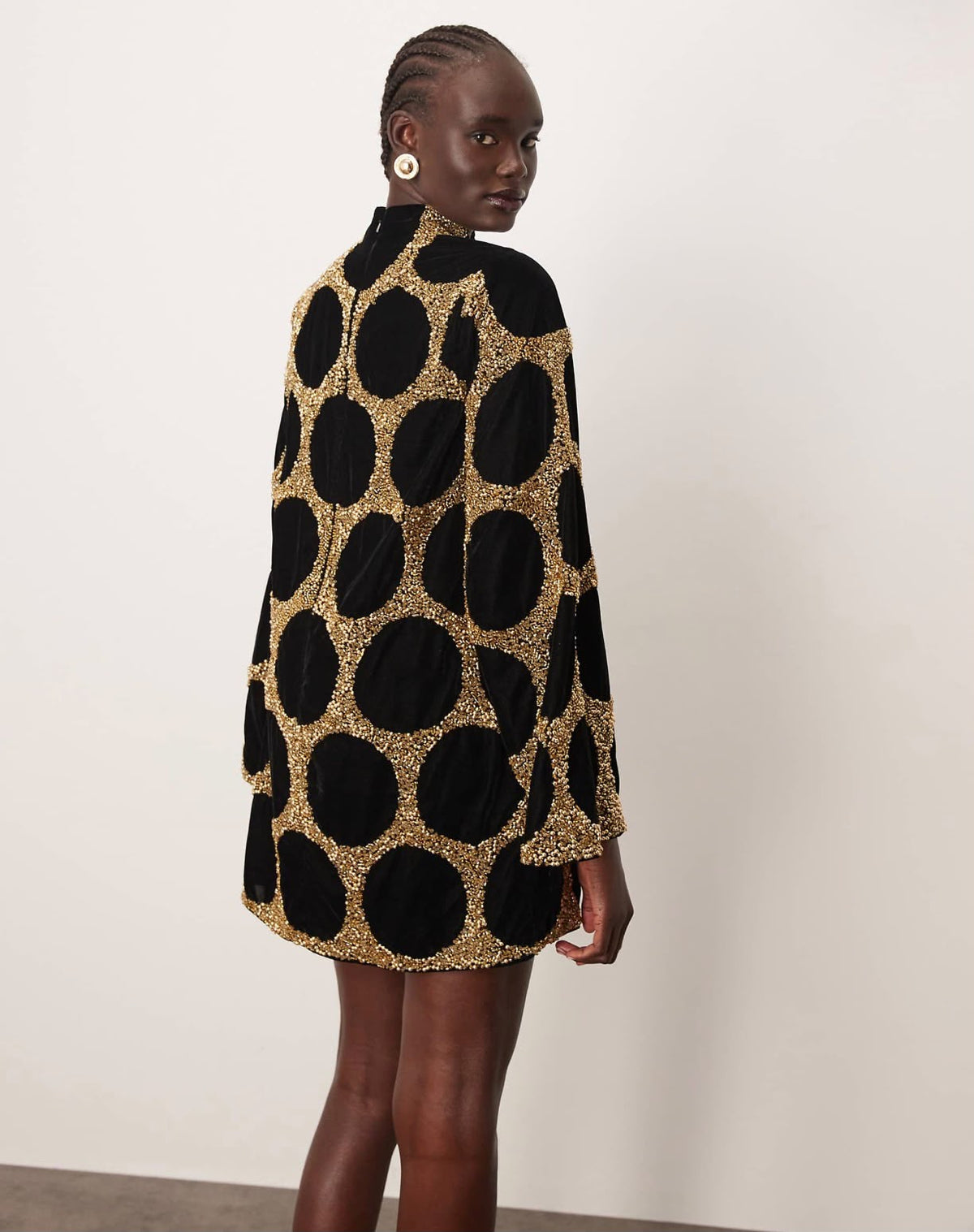 Arrange Embellished Spot Long Sleeve Mini Dress In Gold | Asos
