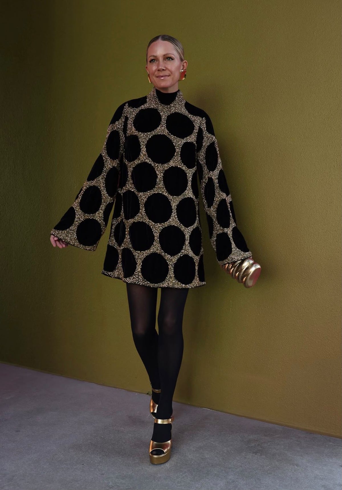 Arrange Embellished Spot Long Sleeve Mini Dress In Gold | Asos