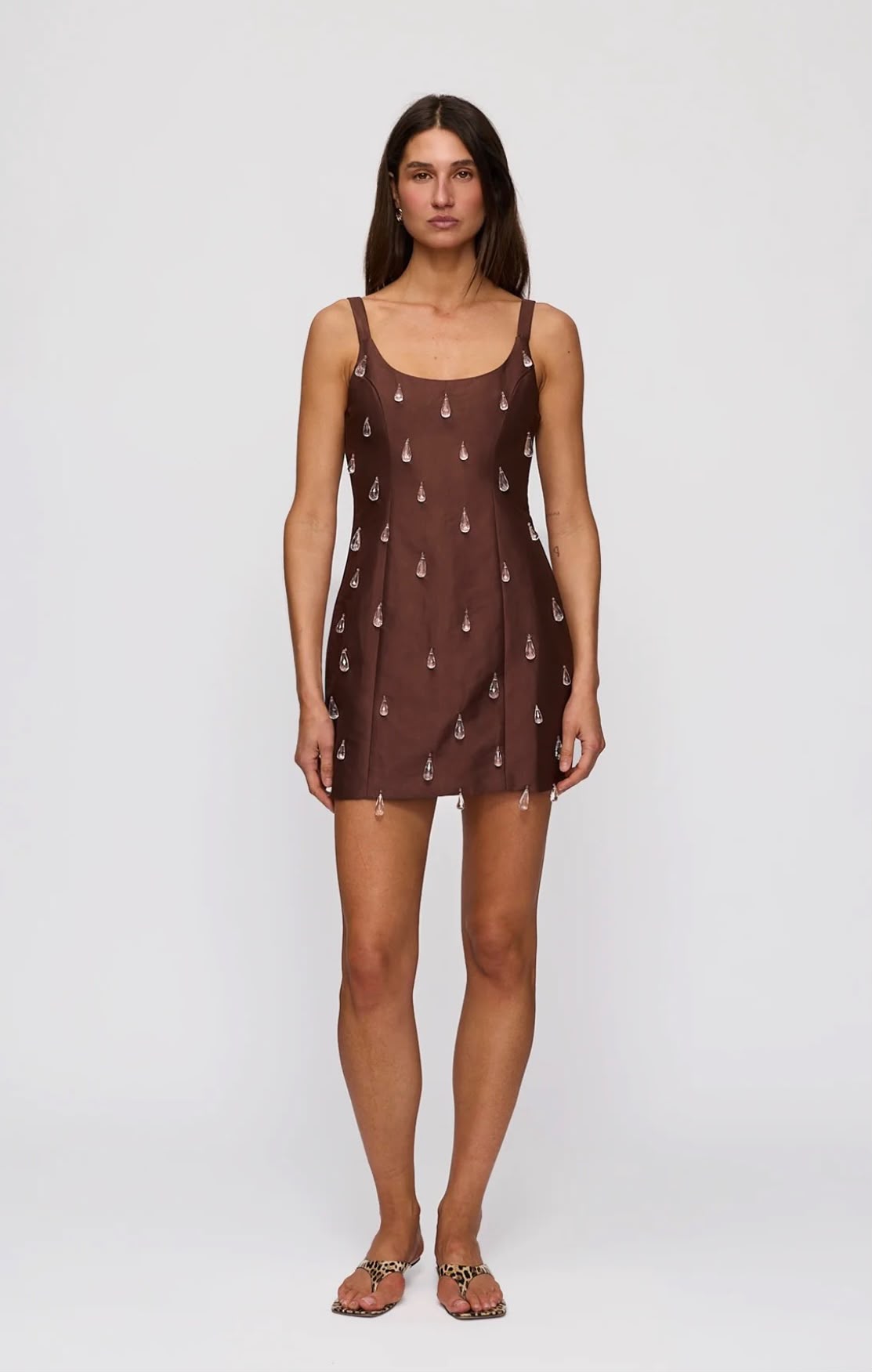 Luvia Beaded Mini Dress in Brown | The Wolf Gang
