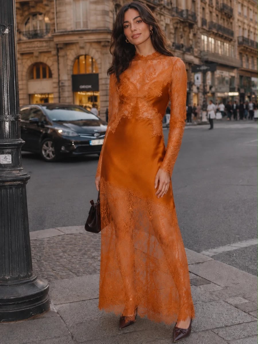 Orange Lace & Satin Dress | Zara