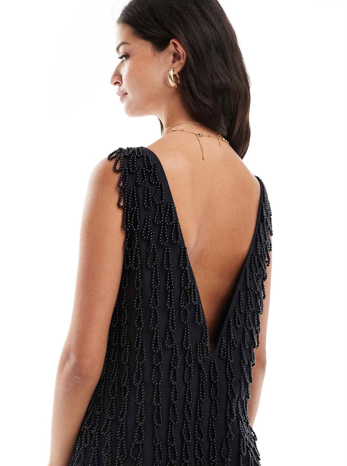 Deep V-Neck Embellished Mini Shift Dress in Black  | Asos Design