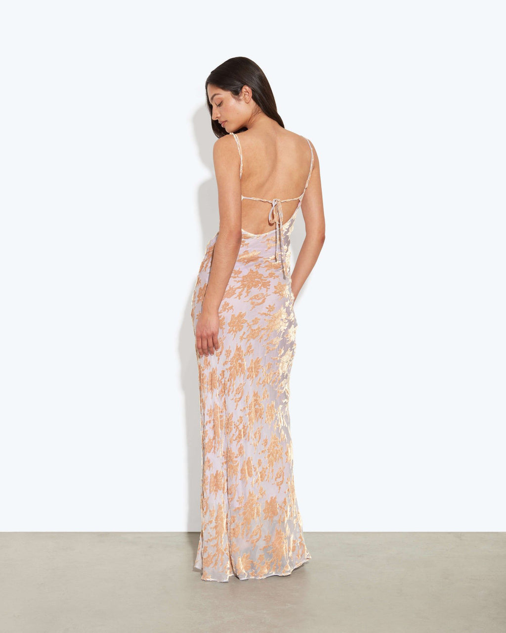 Silk Devore Floral Cowl Neck Dress Anthena Dress In Lilac | Rat & Boa