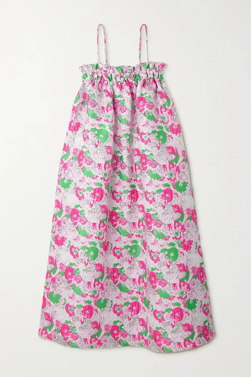 Metallic Jacquard Midi Dress | Ganni