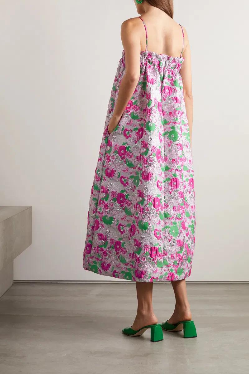 Metallic Jacquard Midi Dress | Ganni