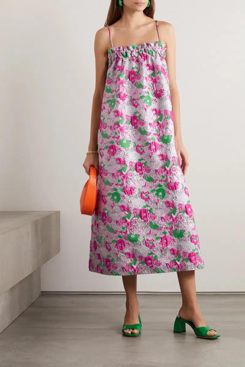 Metallic Jacquard Midi Dress | Ganni