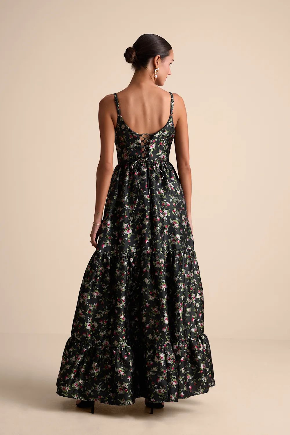 Corset Tier Floral Black Dress | Lulus