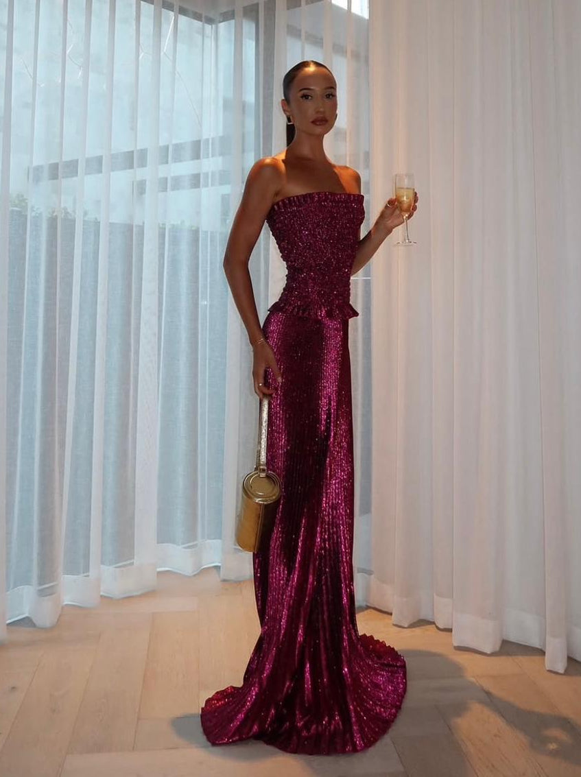 Maya Shirred Gown | Sangria Glitter | L'IDE | Rent A Dress Cork ireland | Dress Hire Munster angels share Maya Shirred Gown | Sangria Glitter | L'IDE | Rent A Dress Cork ireland | Dress Hire Munster angels share
