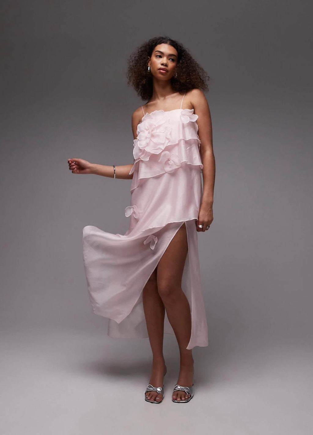 Baby Pink Floral Appliqué Chiffon Layered Dress | & Other Stories