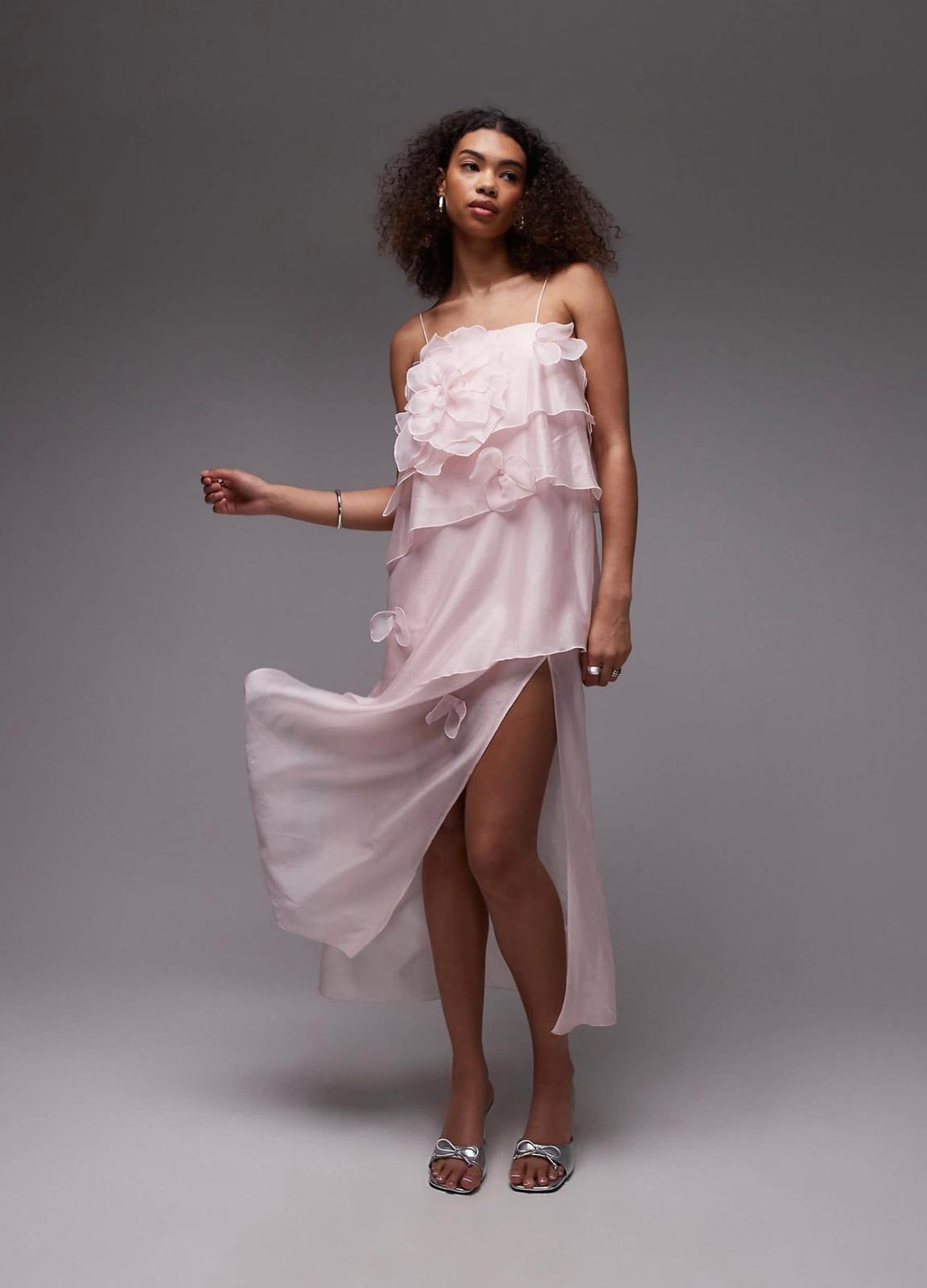 Baby Pink Floral Appliqué Chiffon Layered Dress | & Other Stories