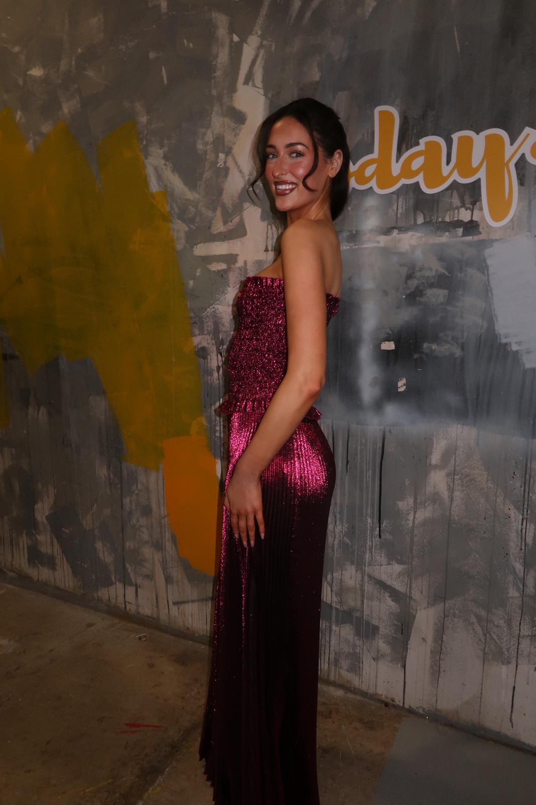 Maya Shirred Gown | Sangria Glitter | L'IDÉE