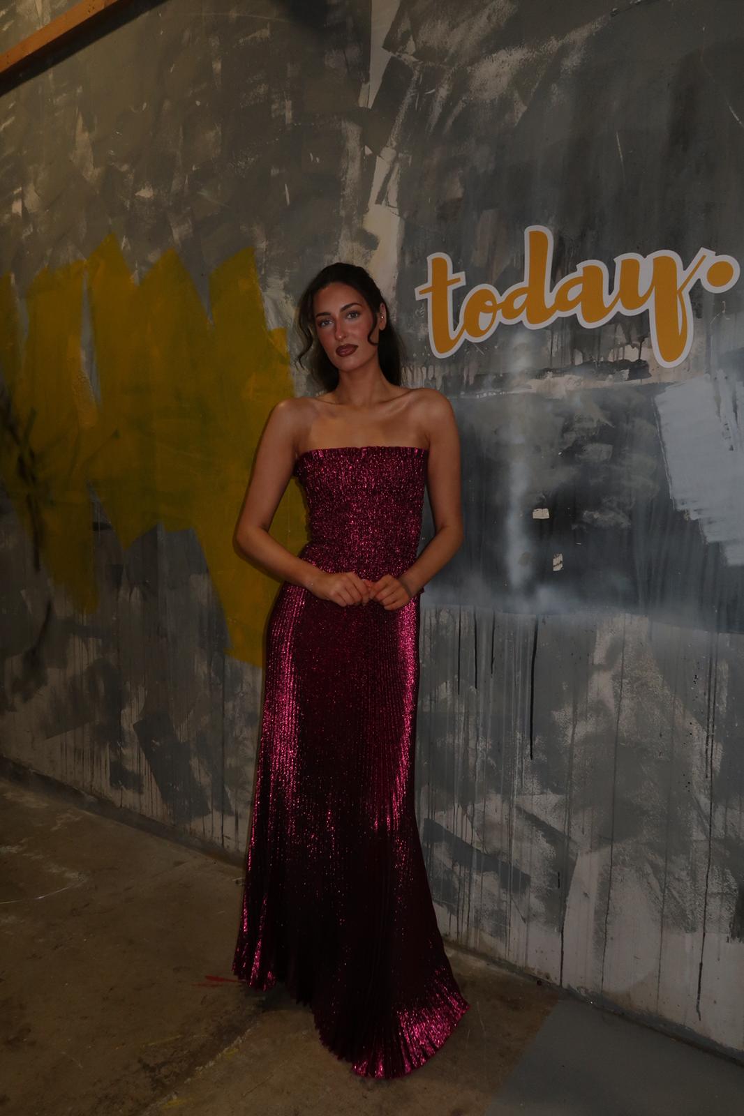 Maya Shirred Gown | Sangria Glitter | L'IDÉE