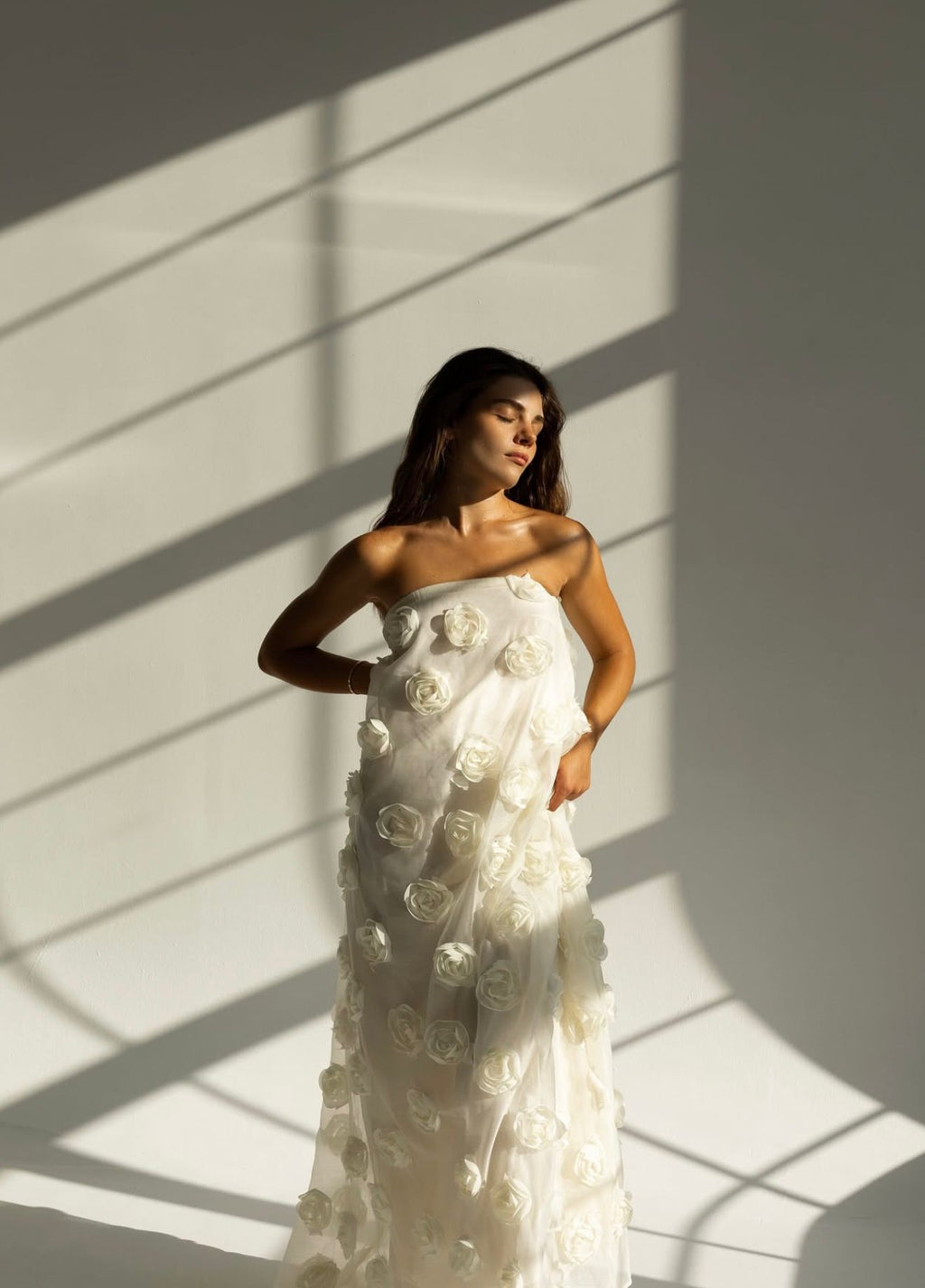 Flower Appliqué Bandeau Maxi Dress | Butter Yellow | NA-KD