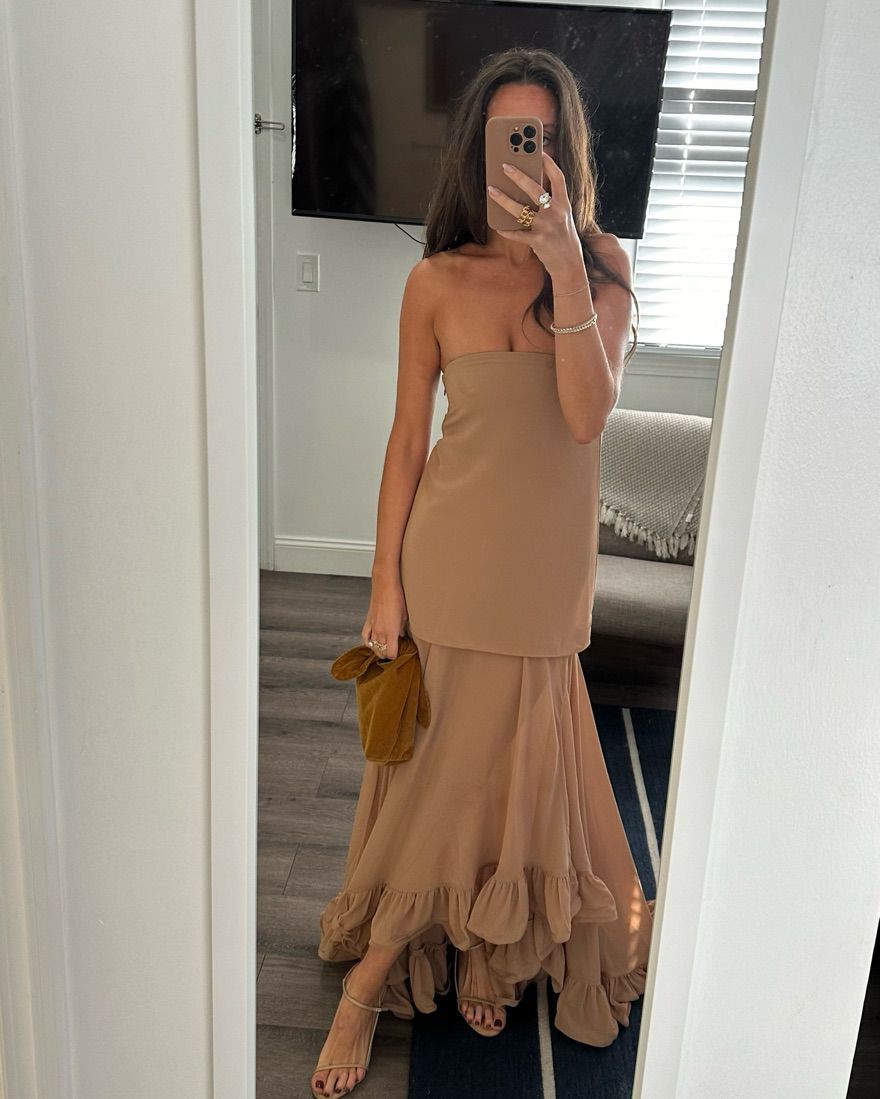 Voluminous Bandeau Dress | Camel | H&M Edition