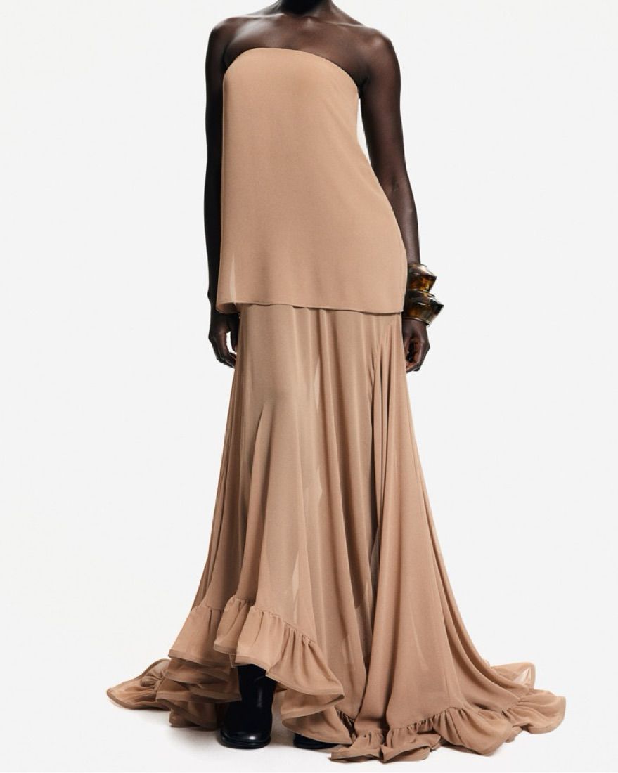 Voluminous Bandeau Dress | Camel | H&M Edition