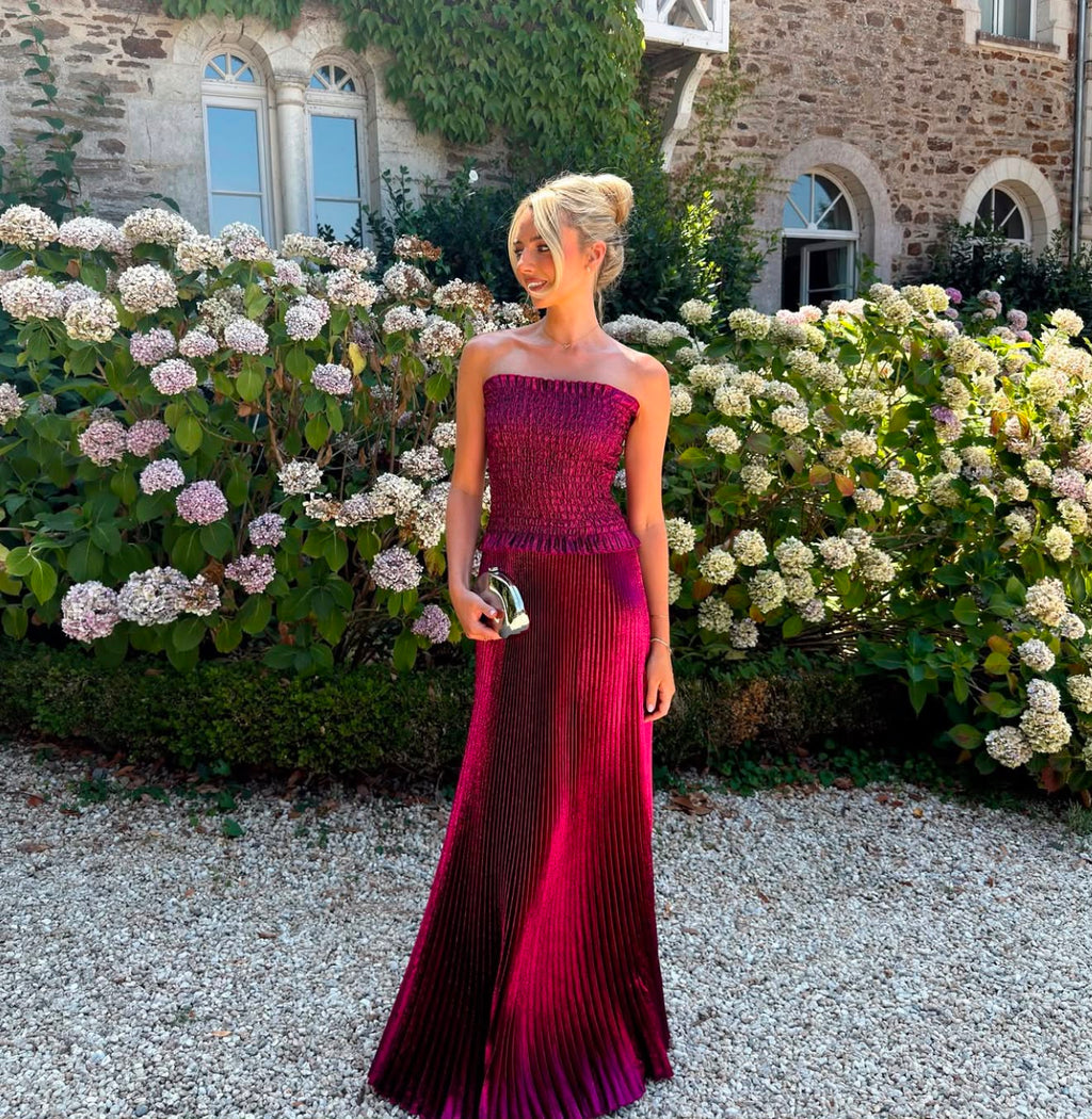 Maya Shirred Gown | Sangria Glitter | L'IDÉE