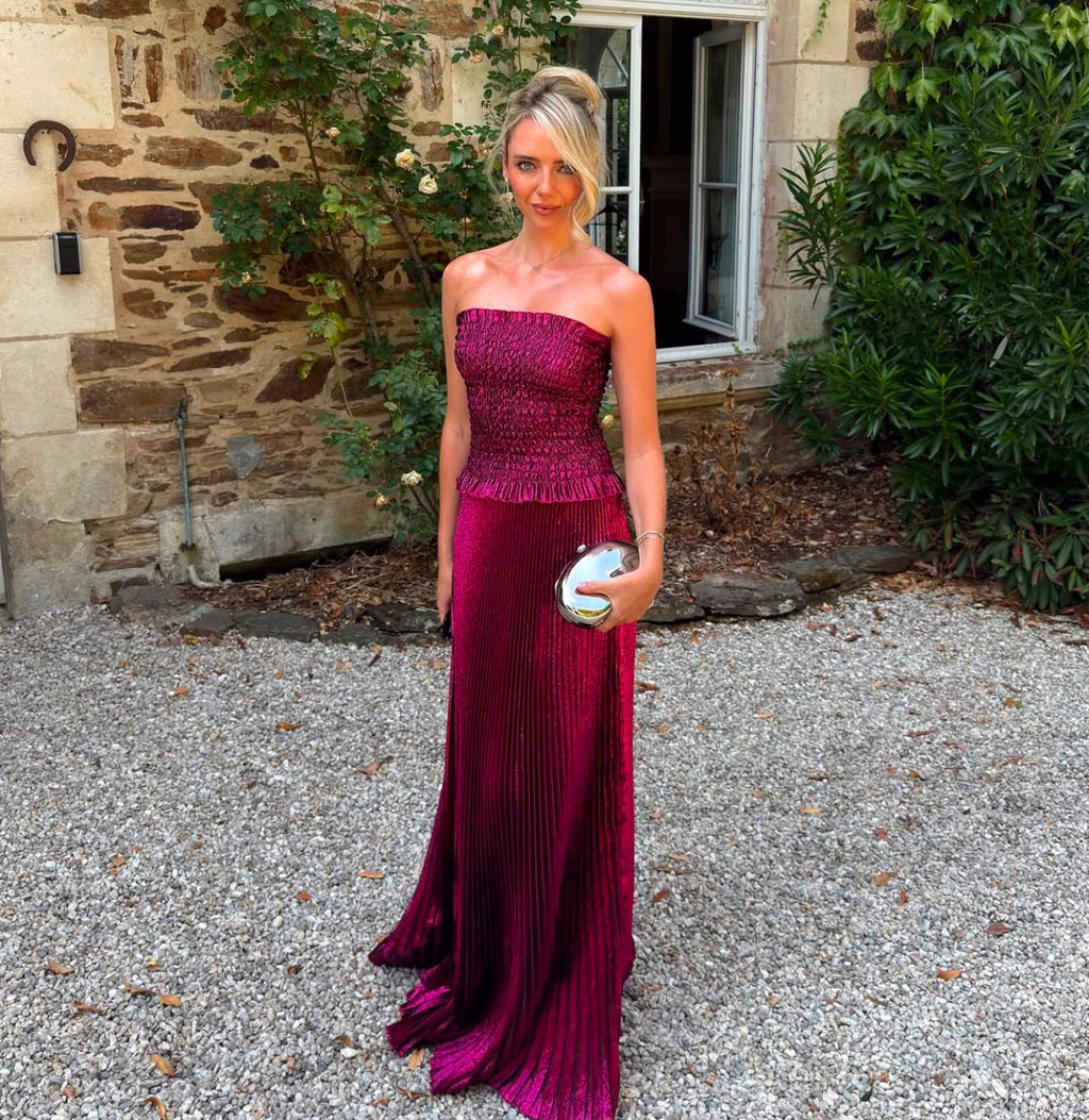 Maya Shirred Gown | Sangria Glitter | L'IDÉE