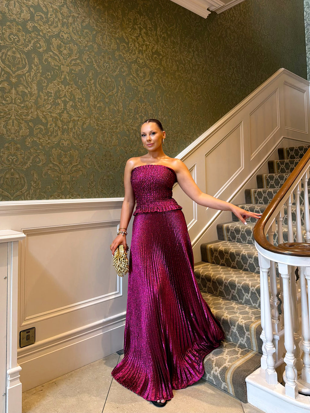 Maya Shirred Gown | Sangria Glitter | L'IDÉE